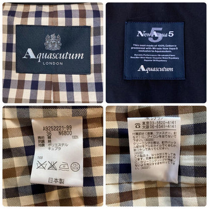 Aquascutum Trench Coat Club Check Asian fit S 36 US size XS Black Authentic