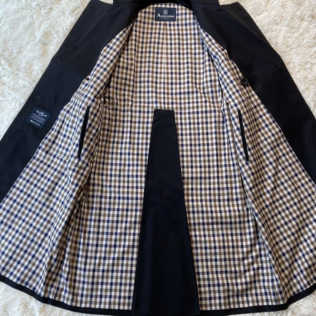 Aquascutum Trench Coat Club Check Asian fit S 36 US size XS Black Authentic