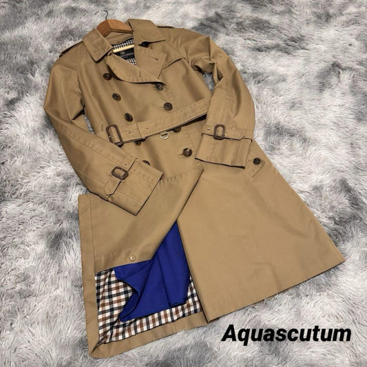Aquascutum Trench Coat Club Check Asian fit S US size XS Beige Authentic