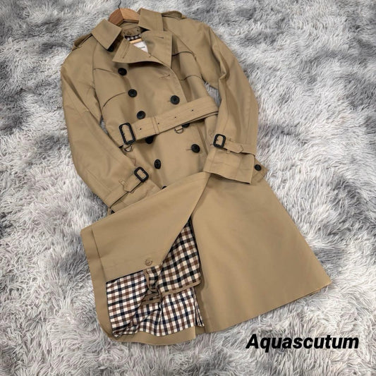 Aquascutum Trench Coat Club Check Asian fit S US size XS Beige Authentic
