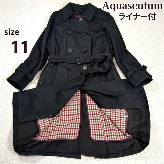 Aquascutum Trench Coat Club Check Asian fit L US size M Black Authentic