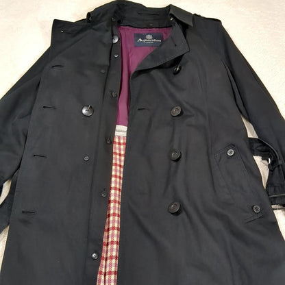 Aquascutum Trench Coat Club Check Asian fit L US size M Black Authentic