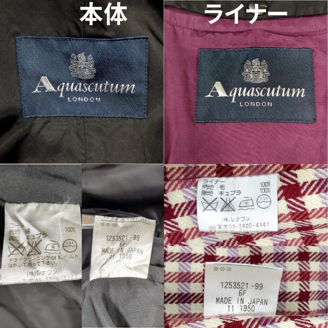 Aquascutum Trench Coat Club Check Asian fit L US size M Black Authentic