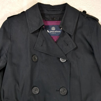 Aquascutum Trench Coat Club Check Asian fit L US size M Black Authentic