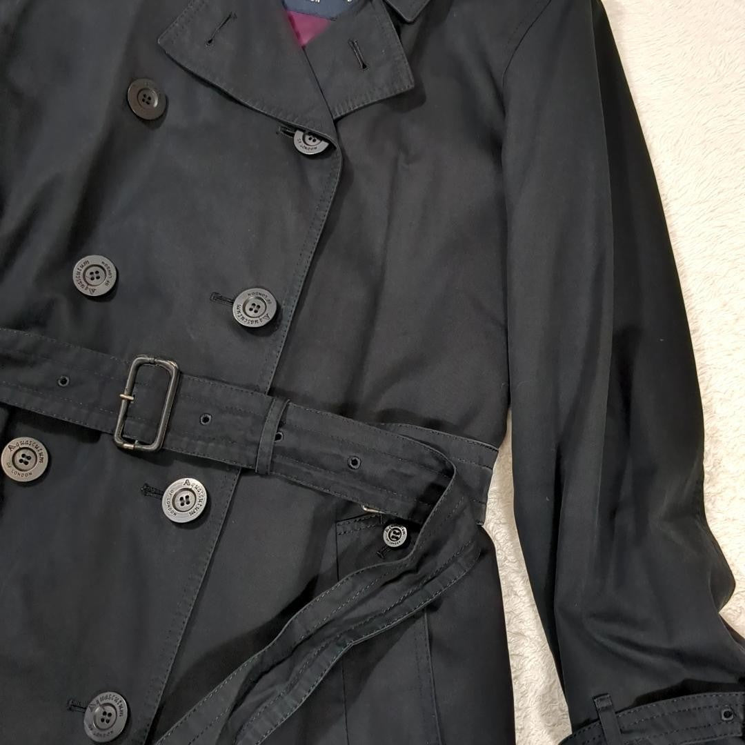 Aquascutum Trench Coat Club Check Asian fit L US size M Black Authentic