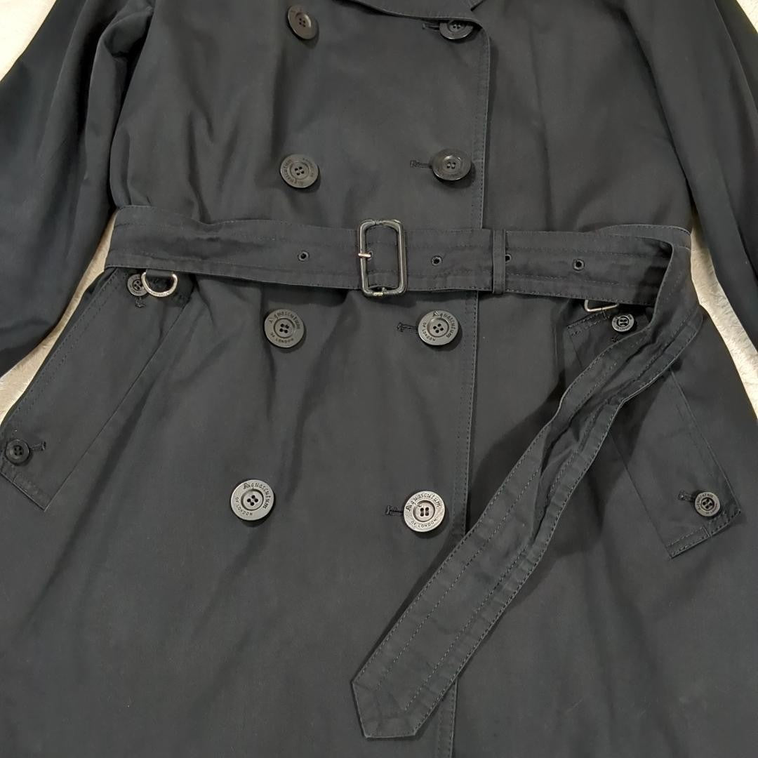 Aquascutum Trench Coat Club Check Asian fit L US size M Black Authentic