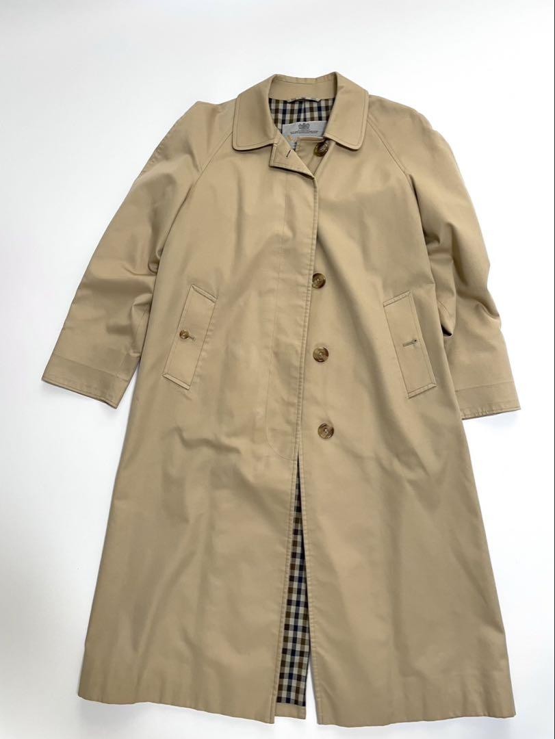 Aquascutum Long Coat Club Check Asian fit L US size M Beige Authentic