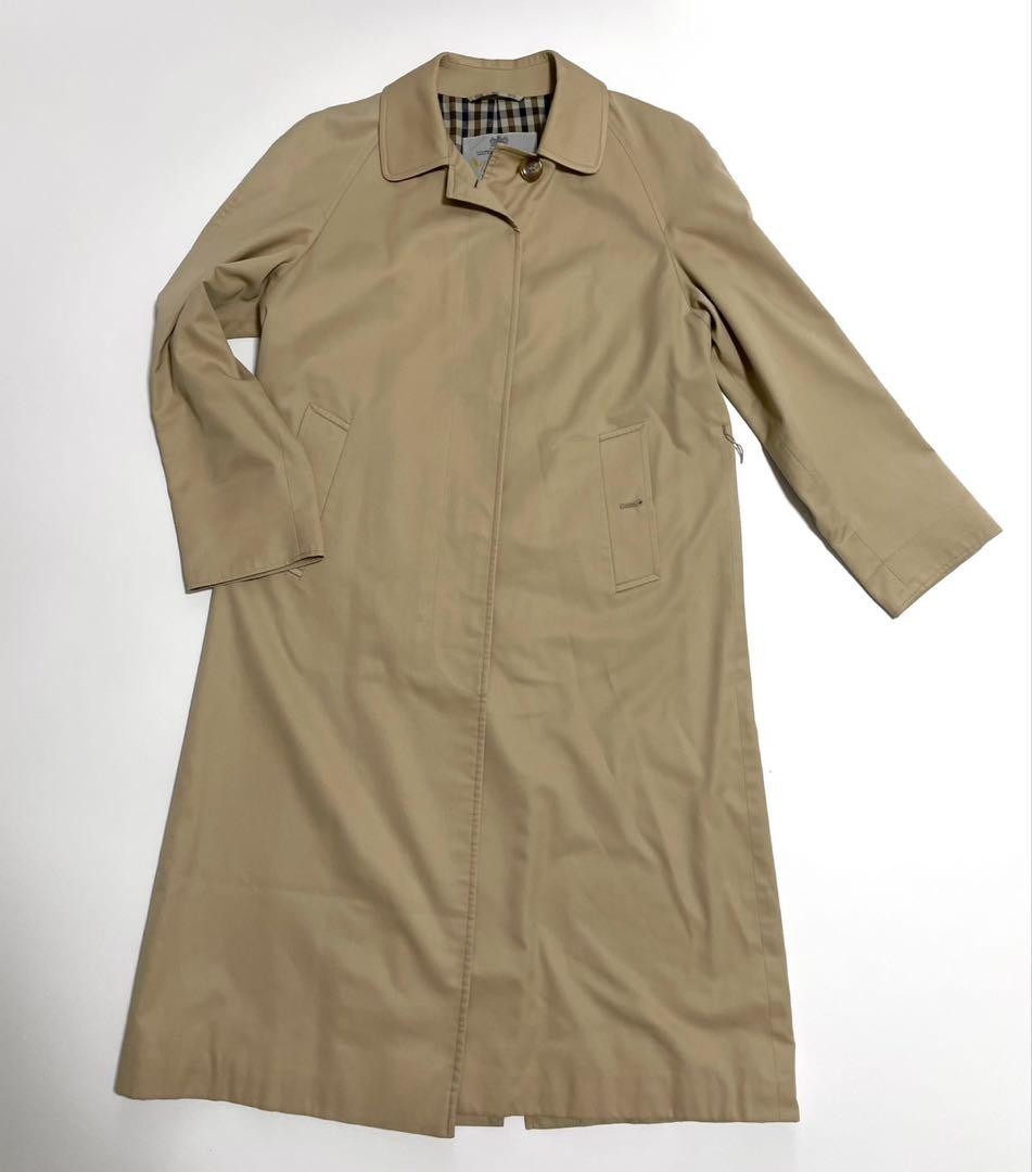 Aquascutum Long Coat Club Check Asian fit L US size M Beige Authentic