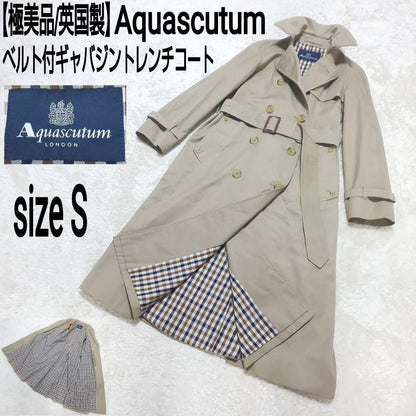 Aquascutum Trench Coat Club Check Asian fit S US size XS Beige Authentic