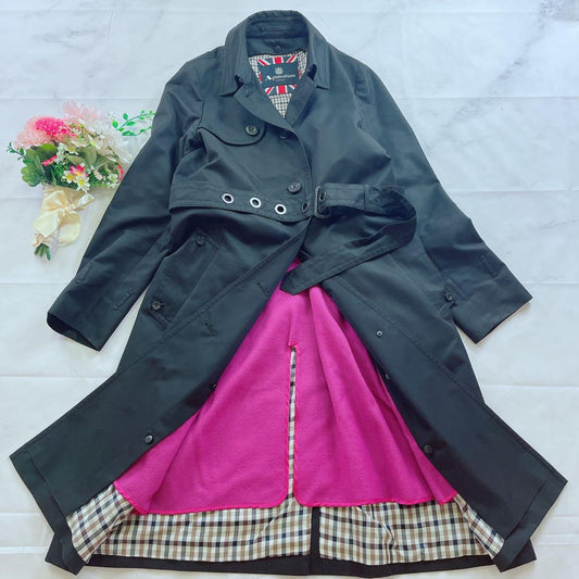 Aquascutum Trench Coat Club Check Asian fit M US size S Black Purple Authentic