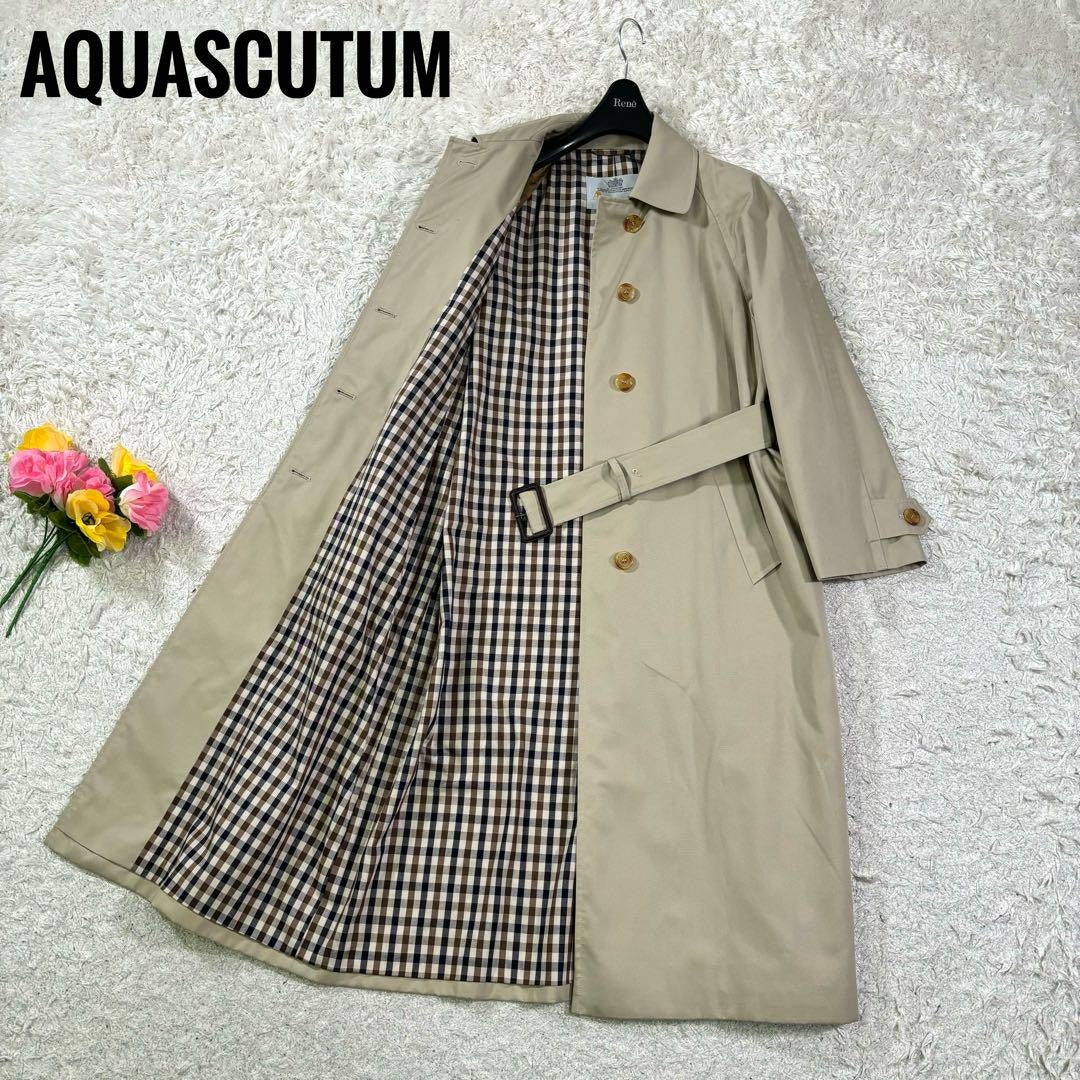 Aquascutum Trench Coat Club Check Asian fit L US size M Beige Authentic
