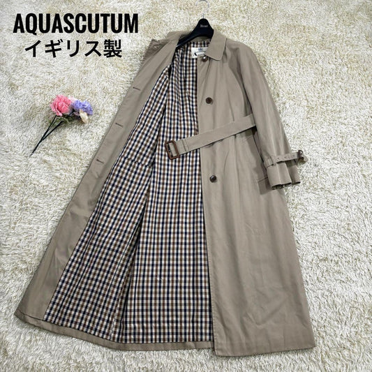 Aquascutum Trench Coat Club Check Asian fit M US size S Beige Authentic
