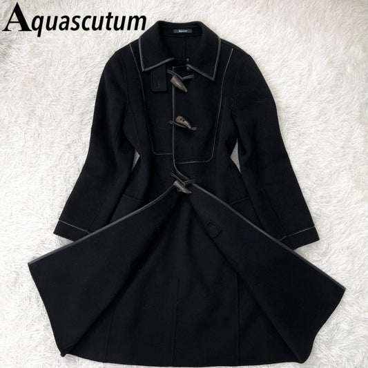Aquascutum Long Coat Asian fit M US size S Black Authentic
