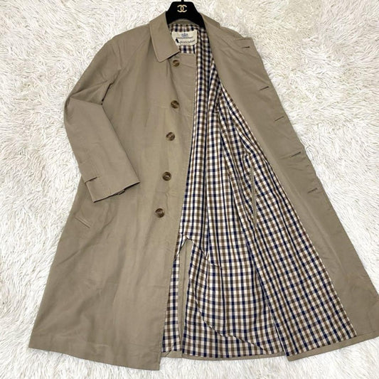Aquascutum Trench Coat Club Check FREE SIZE Beige Authentic
