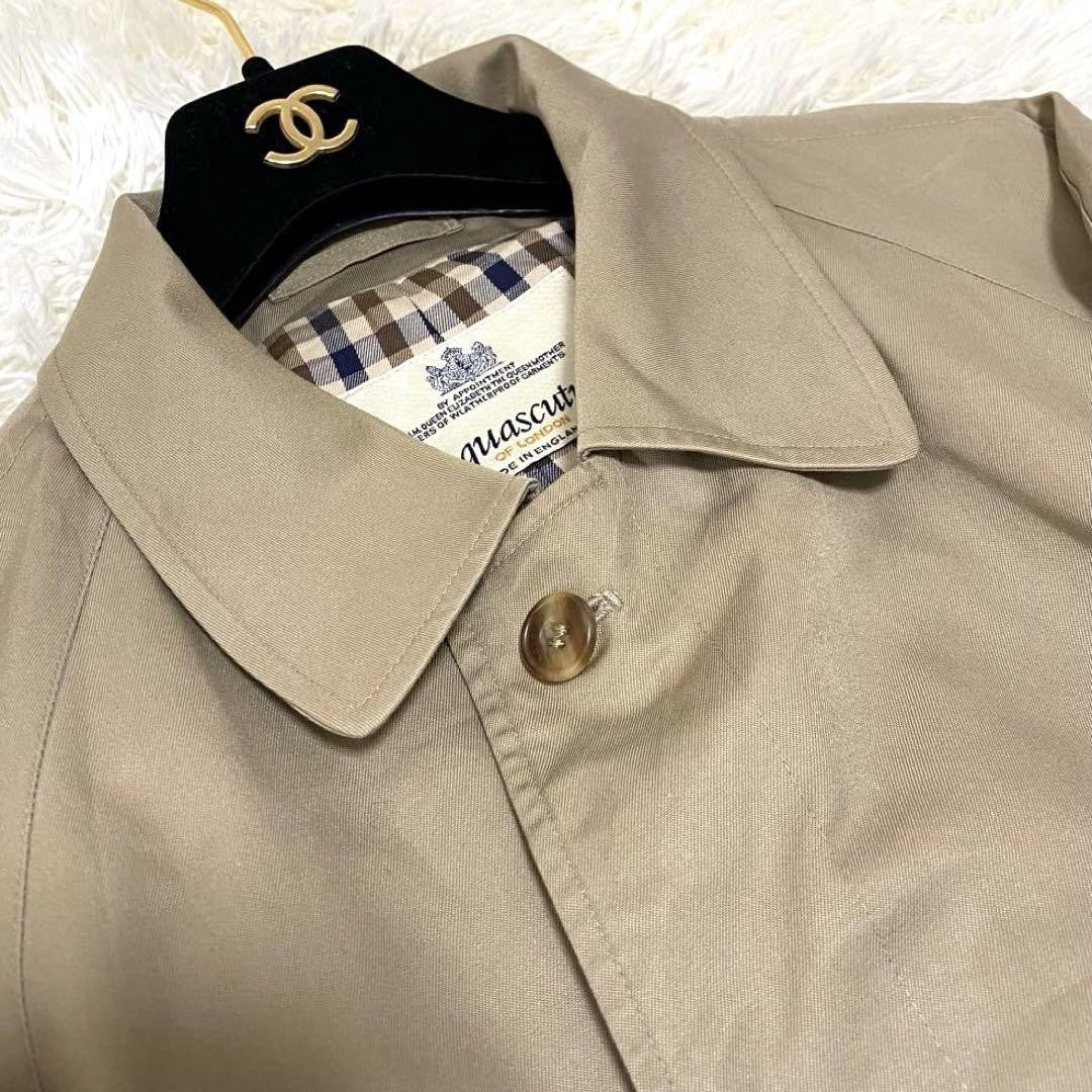 Aquascutum Trench Coat Club Check FREE SIZE Beige Authentic