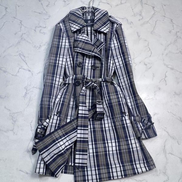 Aquascutum Rain Trench Coat Mega Check Asian fit M US size S Navy Authentic