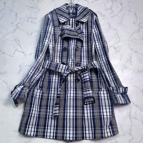 Aquascutum Rain Trench Coat Mega Check Asian fit M US size S Navy Authentic