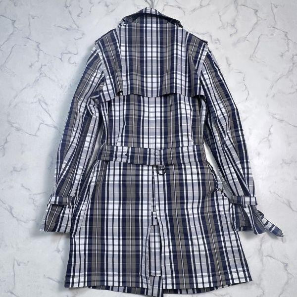 Aquascutum Rain Trench Coat Mega Check Asian fit M US size S Navy Authentic