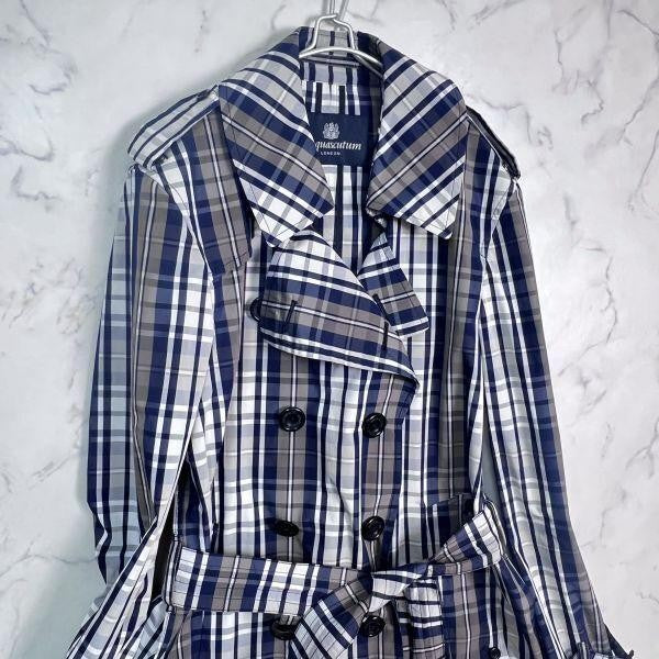 Aquascutum Rain Trench Coat Mega Check Asian fit M US size S Navy Authentic