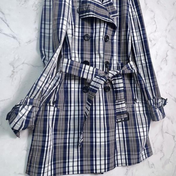 Aquascutum Rain Trench Coat Mega Check Asian fit M US size S Navy Authentic