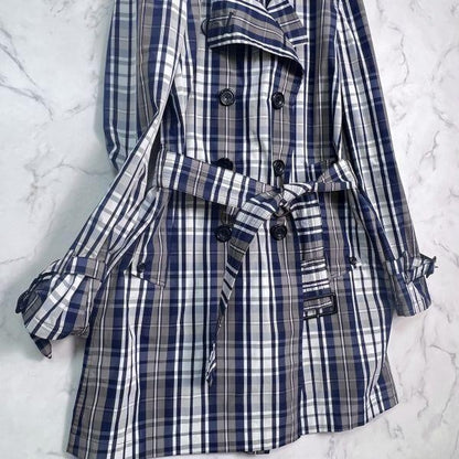 Aquascutum Rain Trench Coat Mega Check Asian fit M US size S Navy Authentic