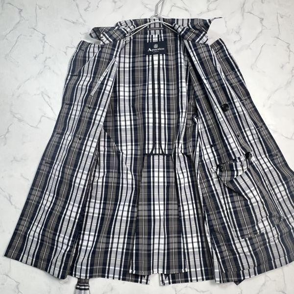 Aquascutum Rain Trench Coat Mega Check Asian fit M US size S Navy Authentic