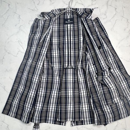 Aquascutum Rain Trench Coat Mega Check Asian fit M US size S Navy Authentic