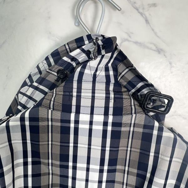 Aquascutum Rain Trench Coat Mega Check Asian fit M US size S Navy Authentic