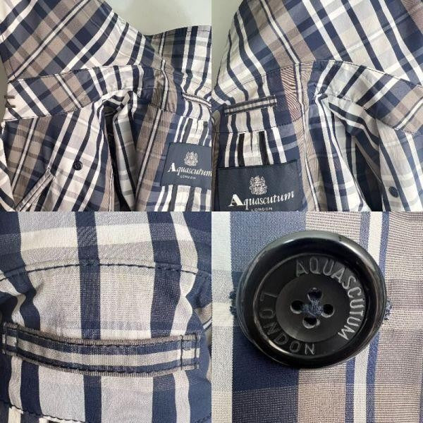 Aquascutum Rain Trench Coat Mega Check Asian fit M US size S Navy Authentic