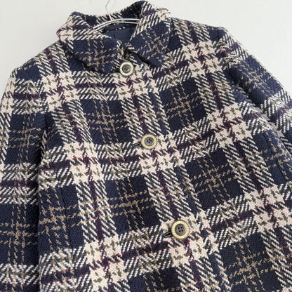 Aquascutum Long Coat Check Asian fit M US size S Navy Beige Authentic