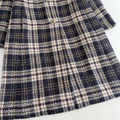 Aquascutum Long Coat Check Asian fit M US size S Navy Beige Authentic