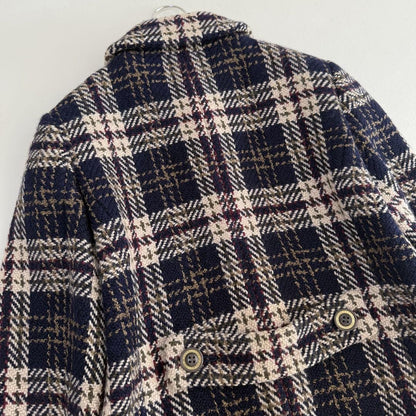 Aquascutum Long Coat Check Asian fit M US size S Navy Beige Authentic