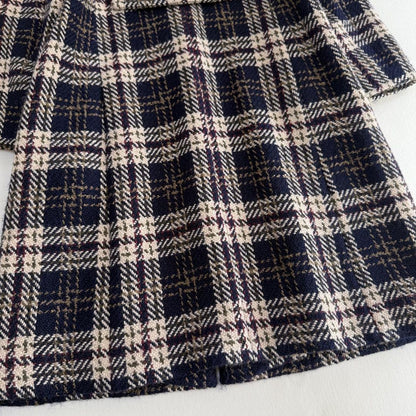 Aquascutum Long Coat Check Asian fit M US size S Navy Beige Authentic