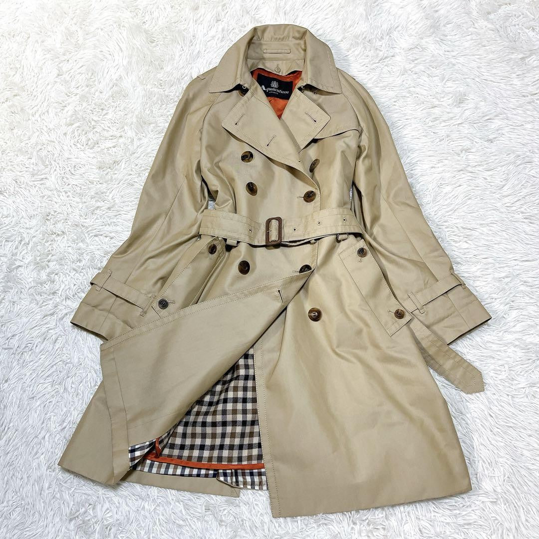 Aquascutum Trench Coat Club Check Asian fit M US size S Beige Authentic
