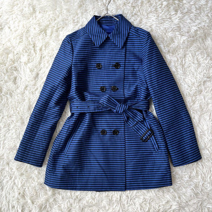 Aquascutum Short Trench Coat Asian fit M US size S Blue Black Authentic
