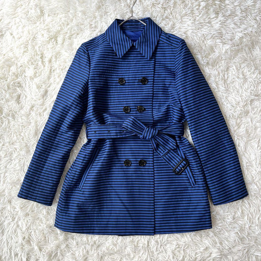 Aquascutum Short Trench Coat Asian fit M US size S Blue Black Authentic