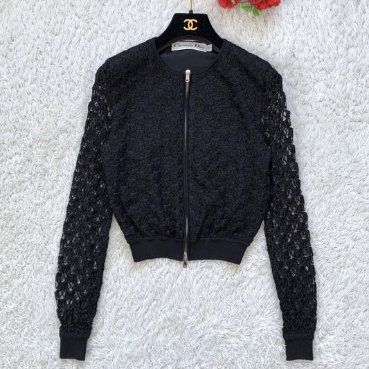 Christian Dior Lace blouson zip-up Jacket Asian fit XS 34 US size 2XS Black Auth