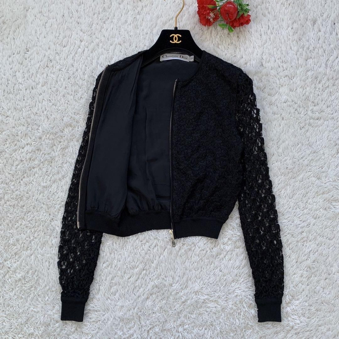 Christian Dior Lace blouson zip-up Jacket Asian fit XS 34 US size 2XS Black Auth