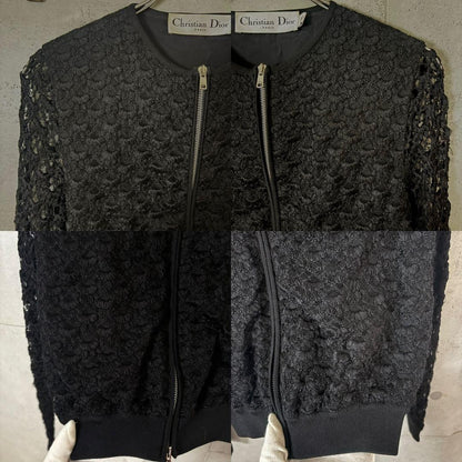 Christian Dior Lace blouson zip-up Jacket Asian fit XS 34 US size 2XS Black Auth