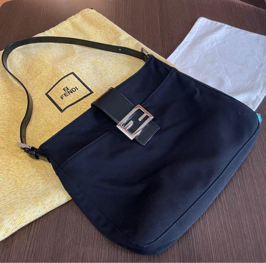 FENDI Shoulder Bag Purse FF Baguette Cotton Jersey Authentic