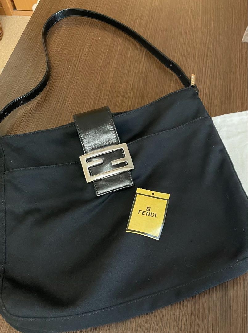 FENDI Shoulder Bag Purse FF Baguette Cotton Jersey Authentic