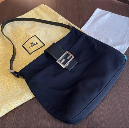 FENDI Shoulder Bag Purse FF Baguette Cotton Jersey Authentic