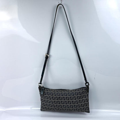 FENDI Shoulder Bag Purse FF Zucca Zucchino Canvas Leather Navy Authentic