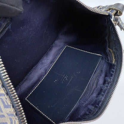 FENDI Shoulder Bag Purse FF Zucca Zucchino Canvas Leather Navy Authentic