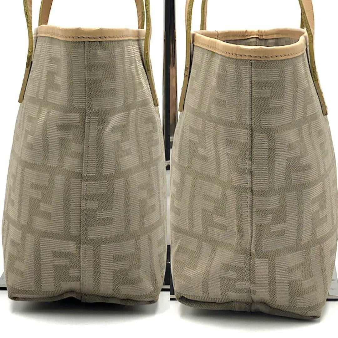 FENDI Hand Bag Tote Purse FF Zucca Canvas Leather Beige Authentic