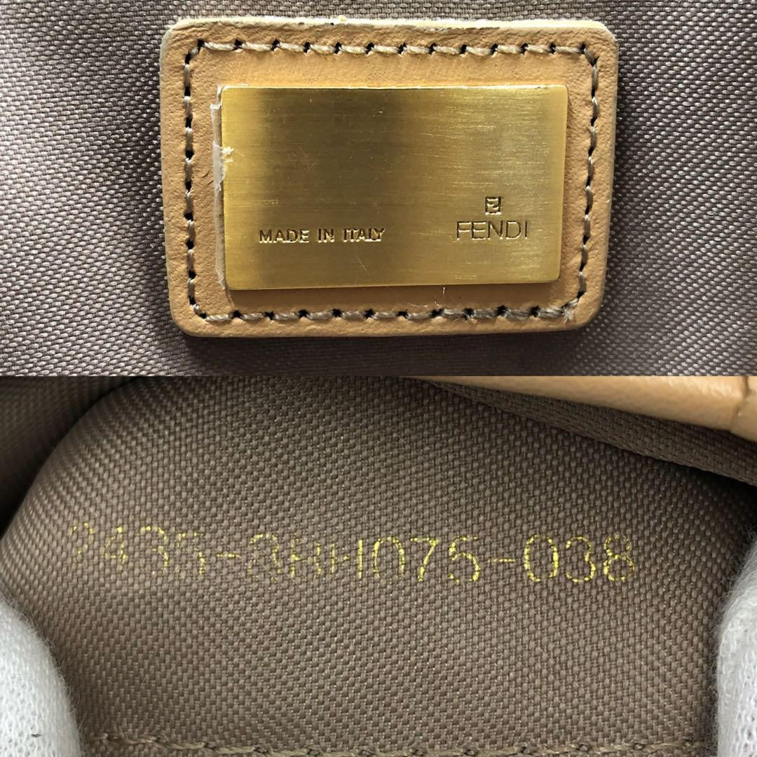 FENDI Hand Bag Tote Purse FF Zucca Canvas Leather Beige Authentic