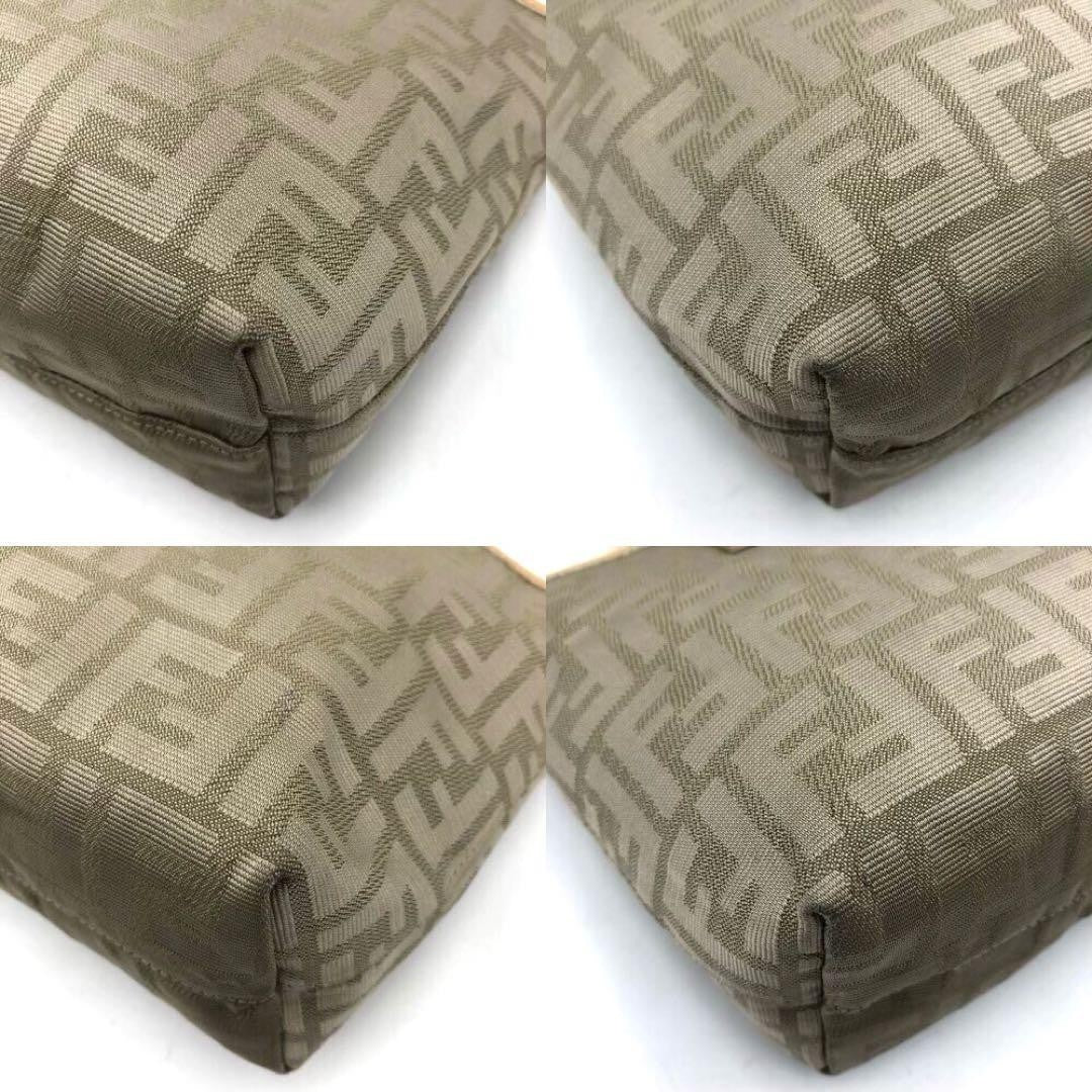 FENDI Hand Bag Tote Purse FF Zucca Canvas Leather Beige Authentic