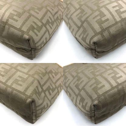 FENDI Hand Bag Tote Purse FF Zucca Canvas Leather Beige Authentic