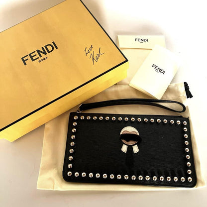 FENDI KARLITO punkarlito Accessory Pouch Hand Pouch Studs Authentic