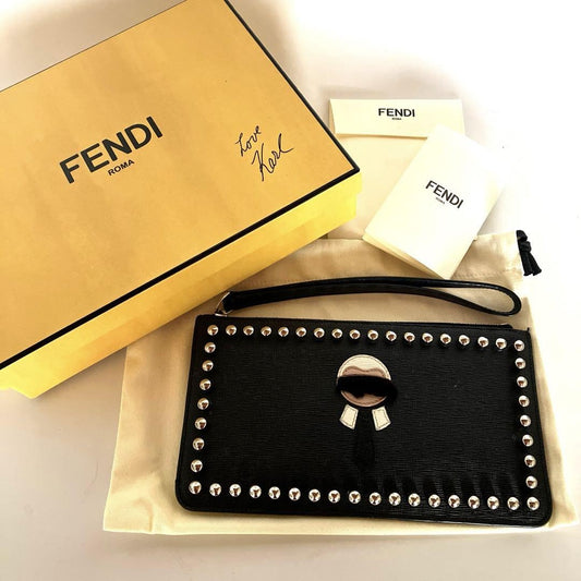 FENDI KARLITO punkarlito Accessory Pouch Hand Pouch Studs Authentic